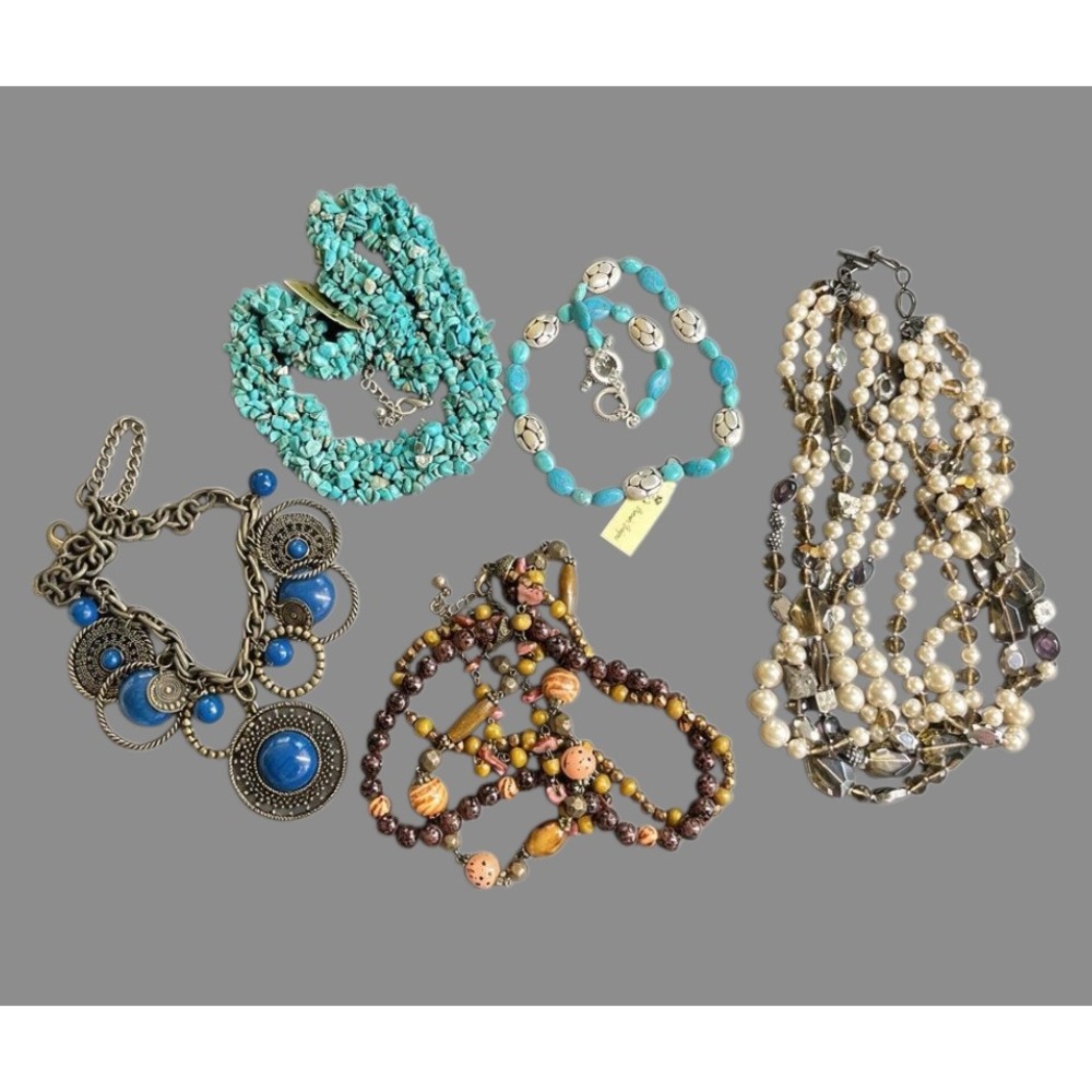 NECKLACE Bundle/Lot of 5, Premier Designs CHUNKY BEADED Turquoise Brown Pearls